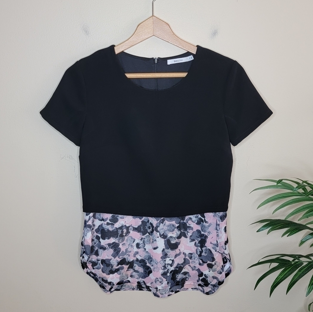 Bailey44 Black & Pink Abstract Floral Layered Look Top Size XS